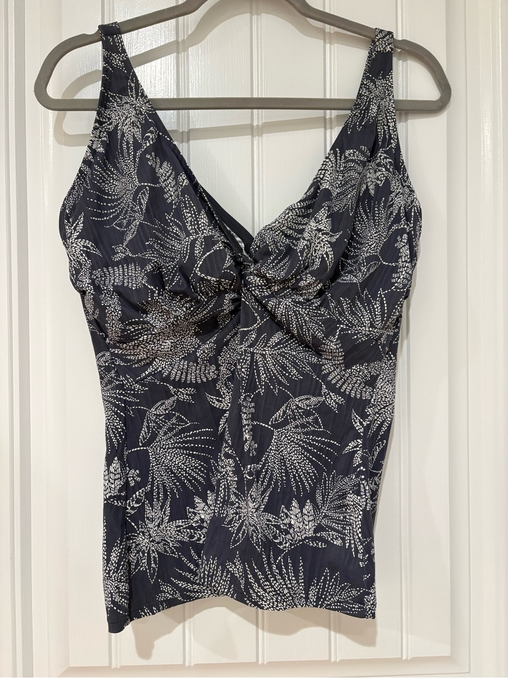 Sunsets Bluish-Gray Floral Knot-Front Tankini